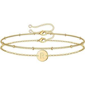 Gold Filled Initial Beaded Layered Bracelet 14K Personalized Monogram Jewelry